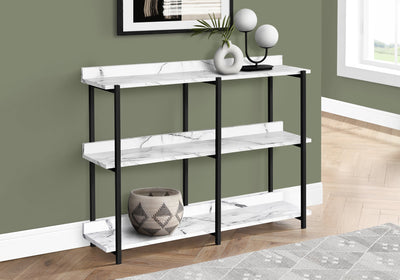 Accent Table - 48"L / White Marble / Black Metal Console - I 2221