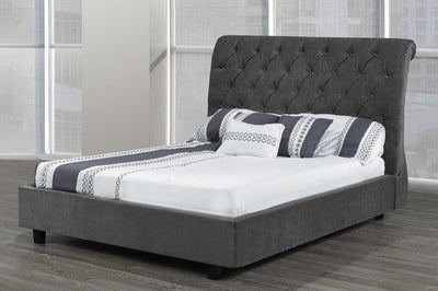 Deep-Pleated Customizable Tufted Sleigh Bed with Buttons or Crystals inlays Option - R-177-D-BUT