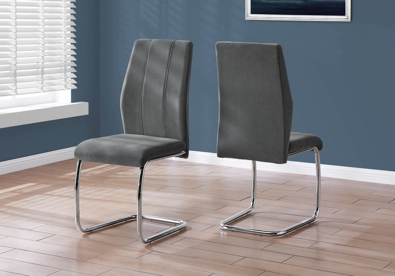 Dining Chair - 2Pcs / 39"H / Dark Grey Velvet / Chrome - I 1068