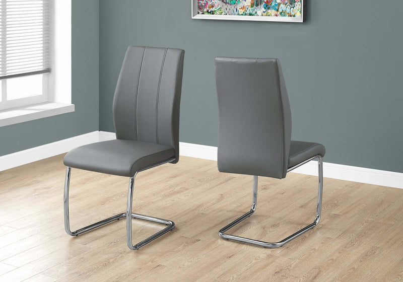 2 Pcs 39"H Grey Leather-Look Dining Chair - I 1077