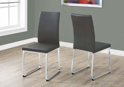 2 Pcs 38"H Grey Leather-Look Dining Chair - I 1094