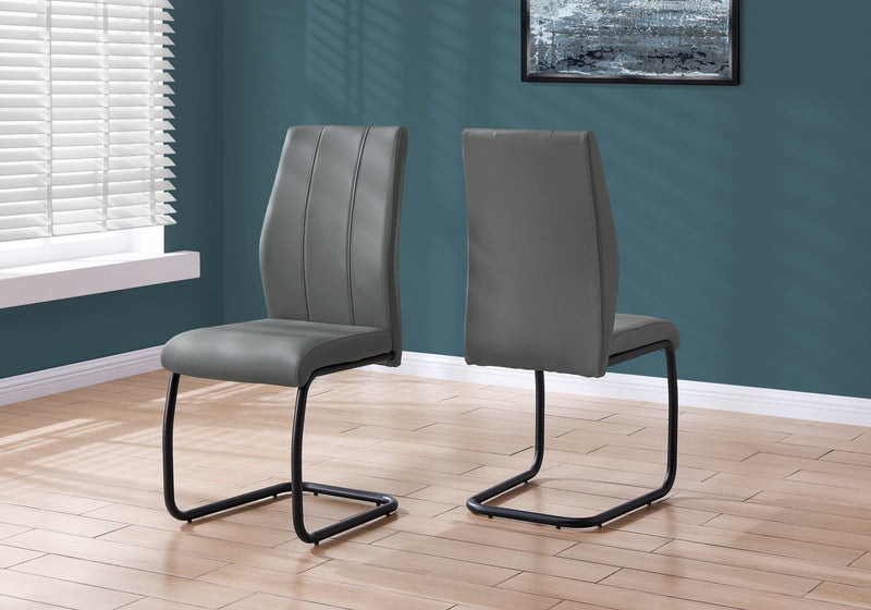 Dining Chair - 2Pcs / 39"H / Grey Leather-Look / Metal - I 1124