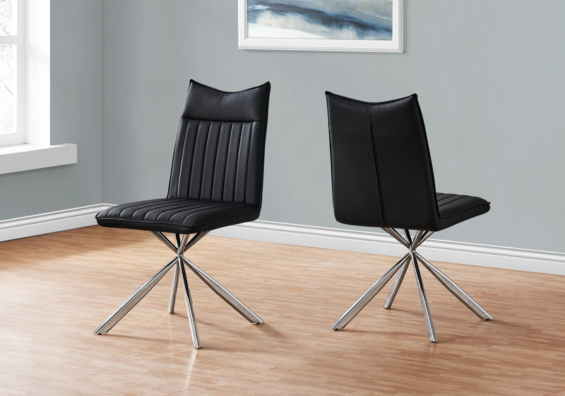 2Pcs Dining Chairs / 36"H / Black Leather-Look / Chrome Legs - I 1213