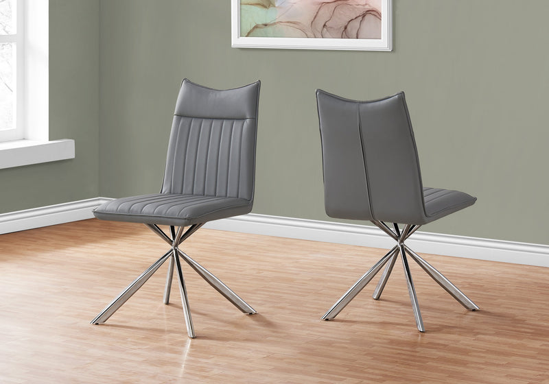 Dining Chair - 2Pcs / 36"H / Grey Leather-Look / Chrome - I 1214