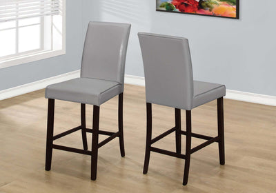 2 Pcs Grey Leather-Look Counter Height Dining Chair - I 1902