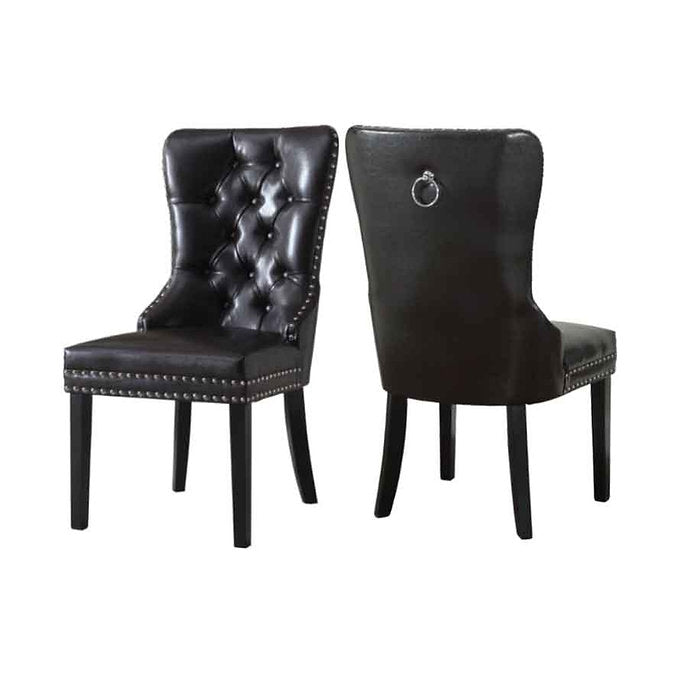 Black Bonded Leather Dining Chair with Unique Accents - IF-C-1150