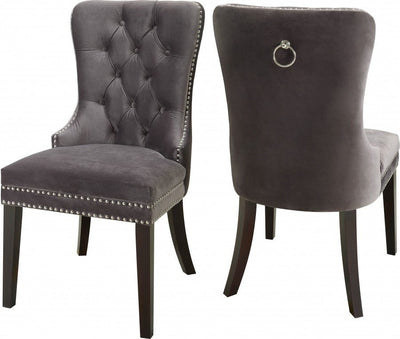 Grey Velvet Dining Chair with Nail Head Details - IF-C-1220