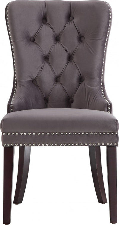 Grey Velvet Dining Chair with Nail Head Details - IF-C-1220