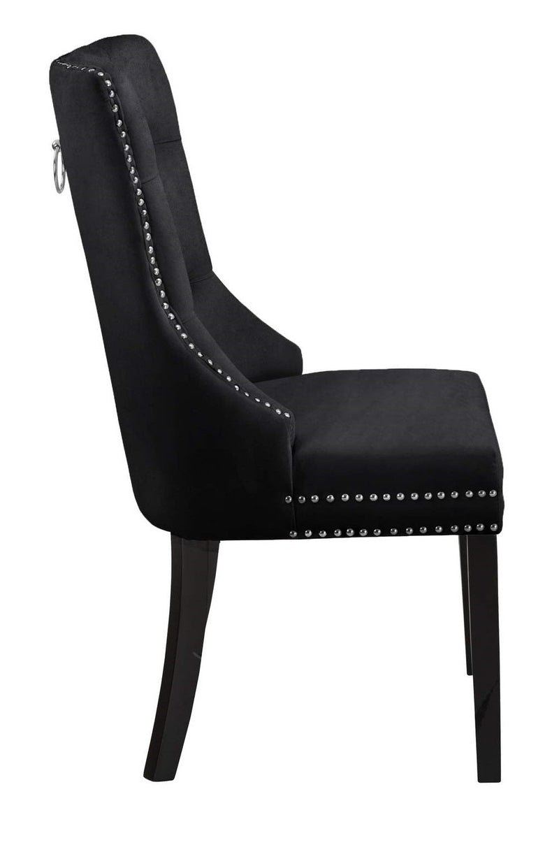 Black Velvet Dining Chair with Nail Head Details - IF-C-1221