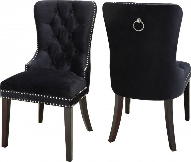 Black Velvet Dining Chair with Nail Head Details - IF-C-1221