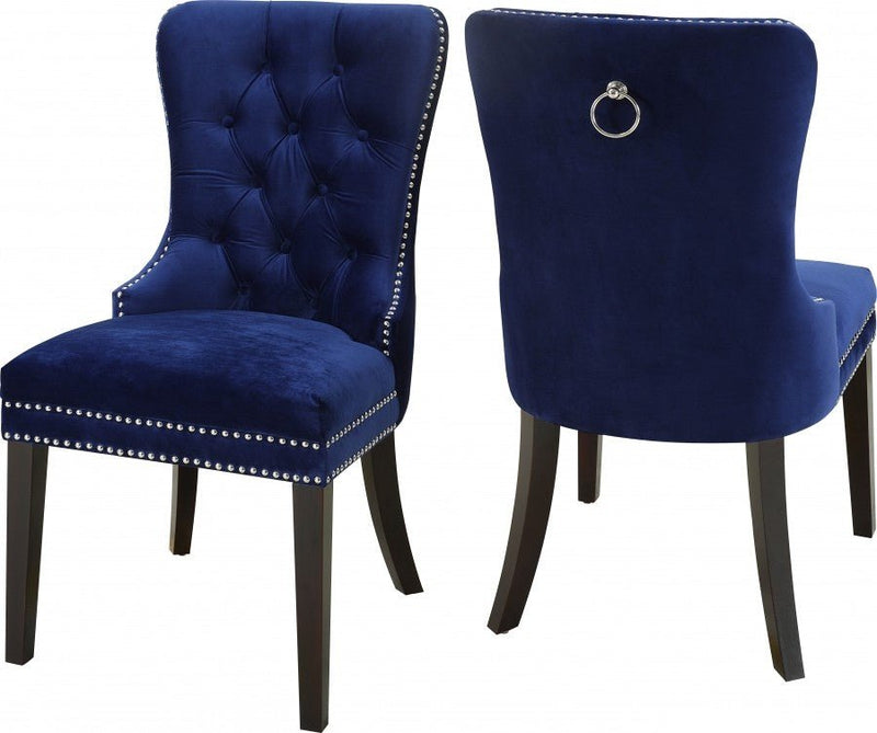 Navy Velvet Dining Chair with Nail Head Details - IF-C-1222 / BX-F-450-NY