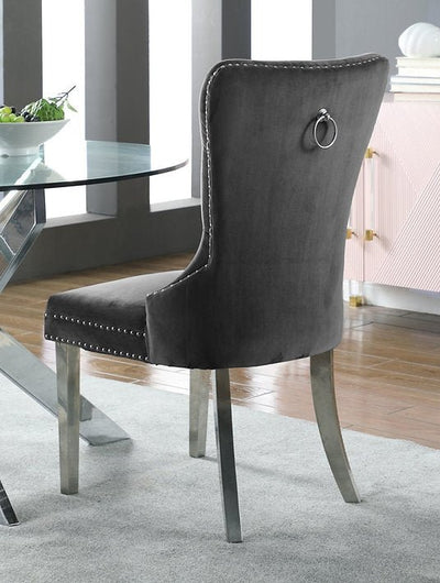 Grey Velvet Dining Chair with Deep Tufting and Chrome Knocker - IF-C-1260