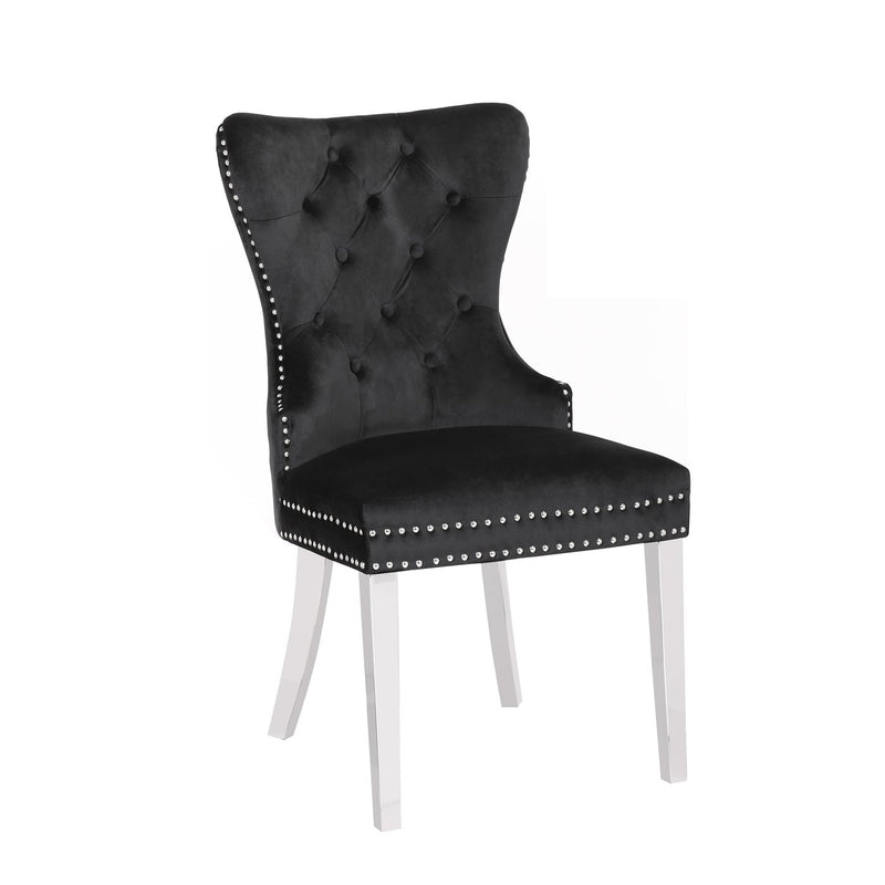 Black Velvet Dining Chair with Stainless Steel legs and Chrome Knocker - IF-C-1261
