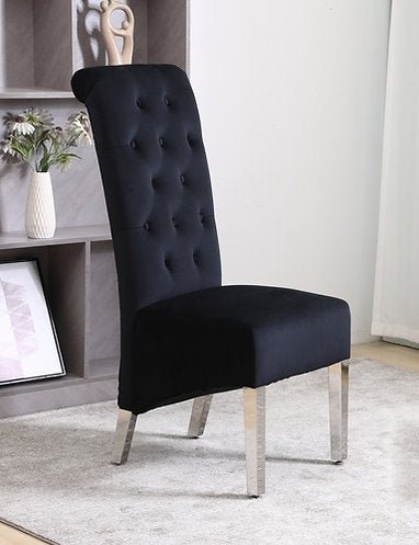 Black Velvet Dining Chair with Diamond Pattern Stitching - IF-C-1271