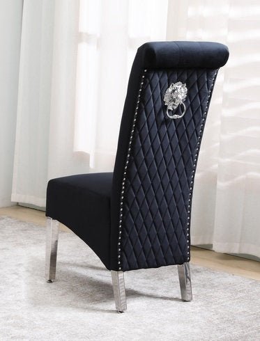 Black Velvet Dining Chair with Diamond Pattern Stitching - IF-C-1271