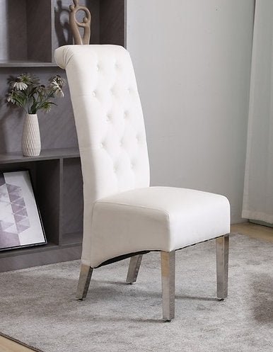 Creme Velvet Dining Chair with Diamond Pattern Stitching - IF-C-1273