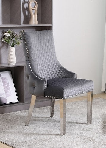 Grey Velvet Dining Chair with Diamond Pattern Stitching - IF-C-1280
