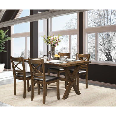 black fabric dining chairs and wooden table