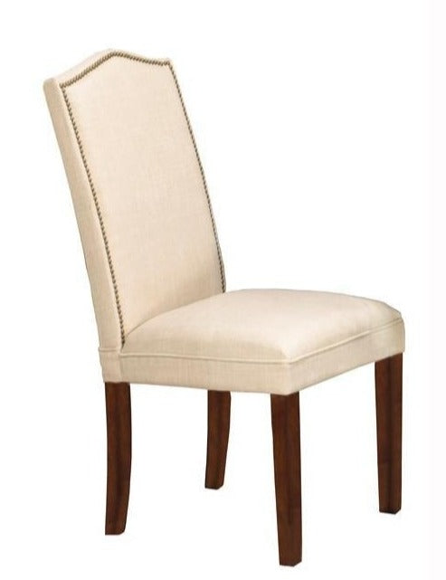 Beige Linen-Fabric Parson dining chair with brass nailheads - T-230