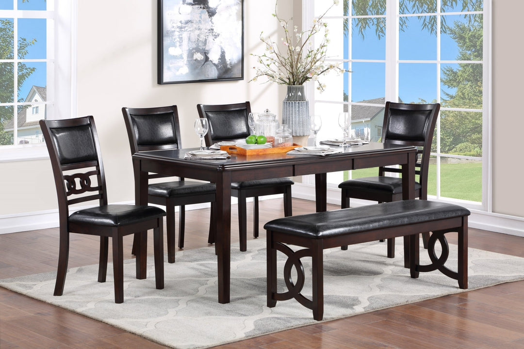 Espresso Finish 6 Pcs Gia Dining set including a Bench Payless Furniture