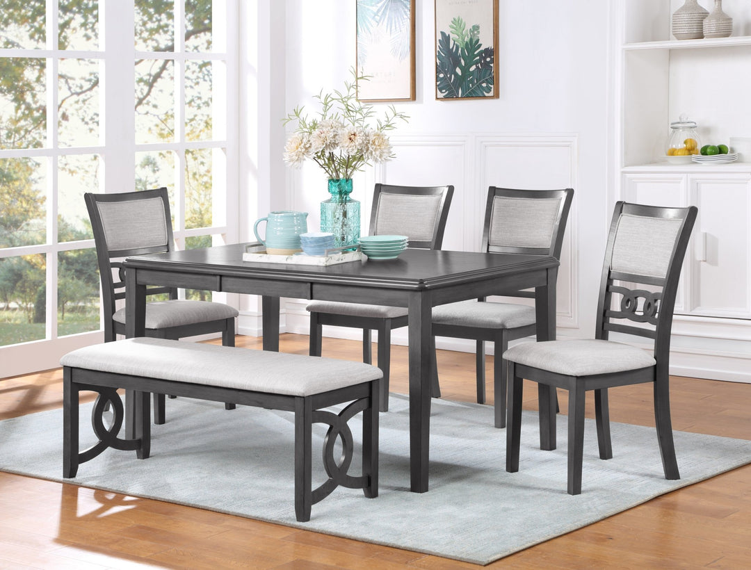 6 Piece Kitchen Dining Set for 6 People with 4 Upholstered Chairs and a Bench Grey