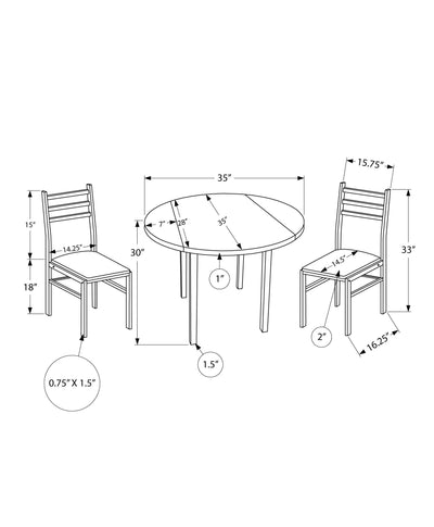 Dining Set - 3Pcs Set / Dark Taupe Top / Black Metal - I 1003