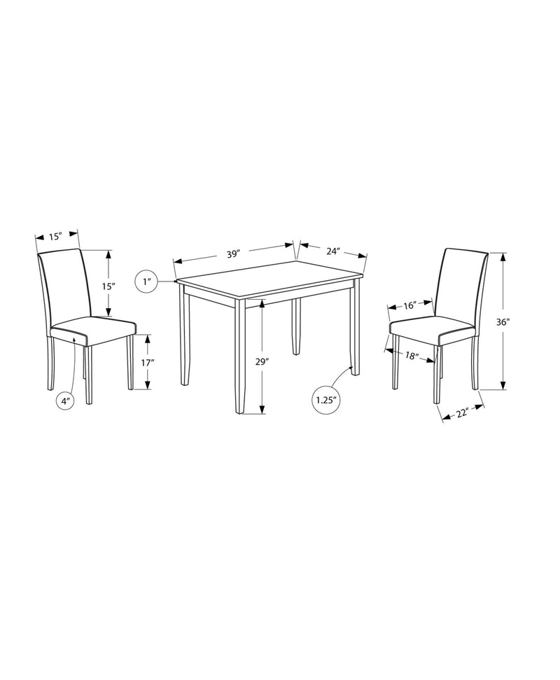 Dining Set - 3Pcs Set / Black / Grey Linen Parson Chairs - I 1016