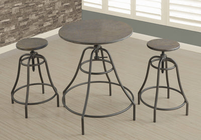 Dining Set - 3Pcs Set / Distressed Brown / Bronze Metal - I 1085