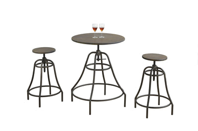 Dining Set - 3Pcs Set / Distressed Brown / Bronze Metal - I 1085