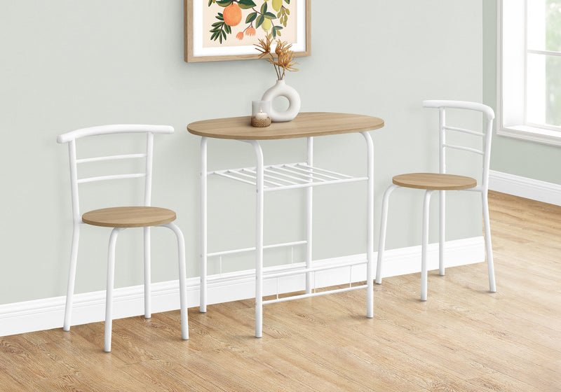 Dining Set - 3Pcs Set / Natural Top / White Metal - I 1209