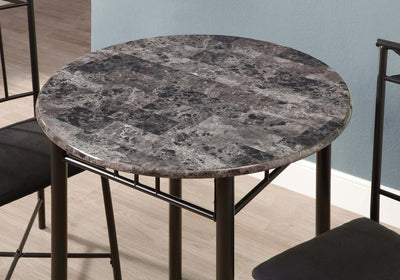 Dining Set - 3Pcs Set / Grey Marble / Charcoal Metal - I 3065
