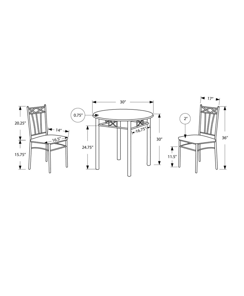 Dining Set - 3Pcs Set / Cappuccino / Silver Metal - I 3075