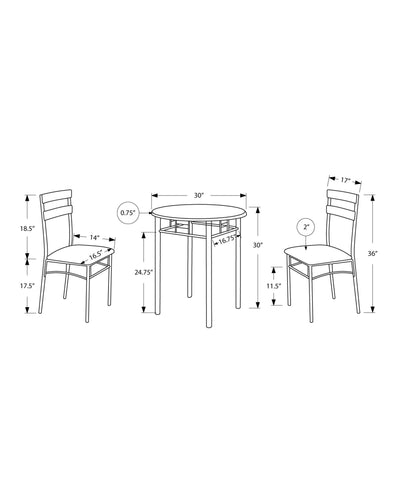 Dining Set - 3Pcs Set / Black / Silver Metal - I 3095