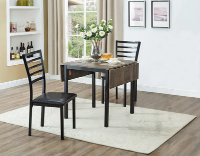 3 Piece Dining Set with Distressed Wooden Table and Gunmetal Chairs - IF-1023-3Pcs