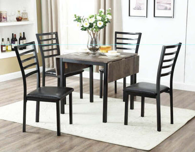 5 Piece Dining Set with Distressed Wooden Table and Gunmetal Chairs - IF-1023-5Pcs