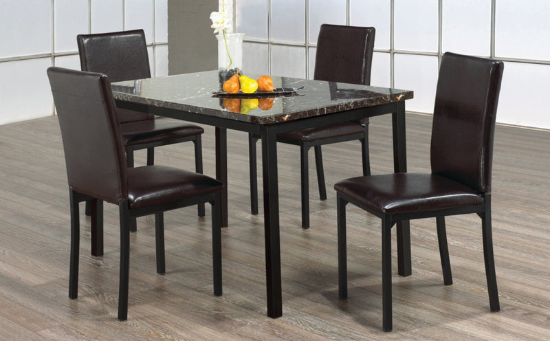Black Metal Dining Set Paired with Dark Brown Marble Table Top - IF-1522