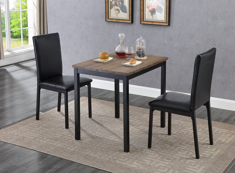 Black Metal Dinette Set with Distressed Finish Top - IF-T-1025-C-1025-B-3PCS