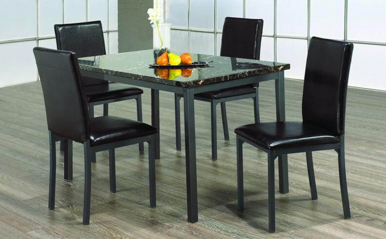 5 Piece Faux Brown Marble Table Top and Upholstered Seats with Gun Metal Legs - IF-T-1036-C-1036