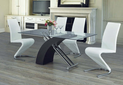 10mm Tempered Glass Table With a Black Base and Chrome Legs paired with Upholstered White 'Z’ Shaped Chairs - IF-T-1046-C-1786