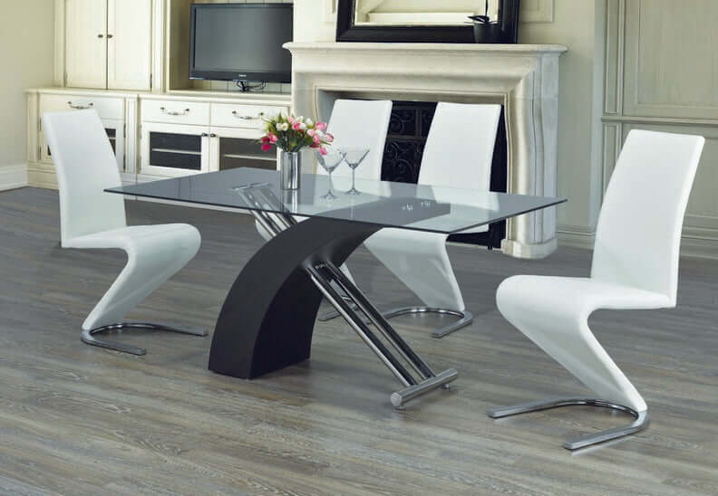 10mm Tempered Glass Table With a Black Base and Chrome Legs paired with Upholstered White &