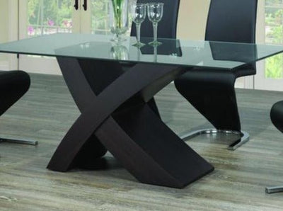 Glass top table with "X" Shape Espresso Base - IF-T-1092