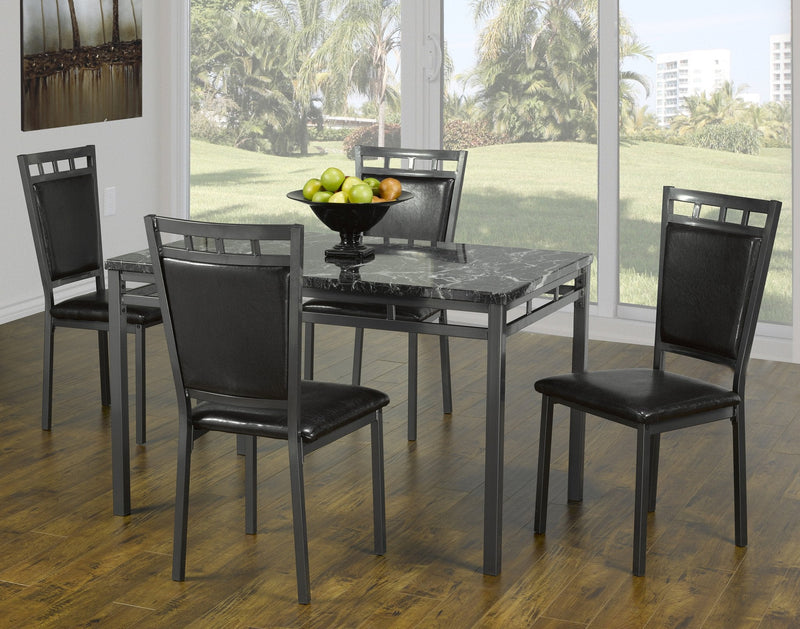 Grey Faux Marble Dining w/ Metal Chairs and Leatherette Padding - IF-T-1230-C-1231