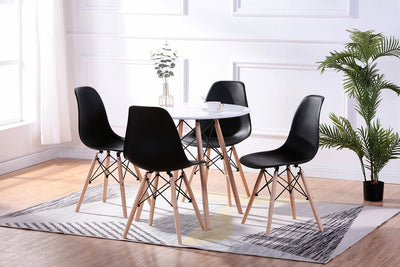Black Round Lacquered Eiffel Table with 4 Chairs - IF-T-1405-C-1420-B-5PCS
