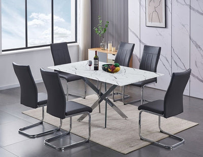 Wider Tempered White Marble Glass Table Top With Grey Hover Chairs - IF-T-1442-C-1879