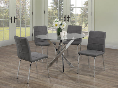 Round Glass Dining Set with Swiveled Chrome Legs and Grey Checkered Chairs - IF-T-1447-C-1762-5PCS