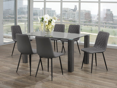 7 Piece Glass Dining Set with Grey Wooden Legs and Grey Diamond Patterned Chairs - IF-T-1449-C-1712-7PCS