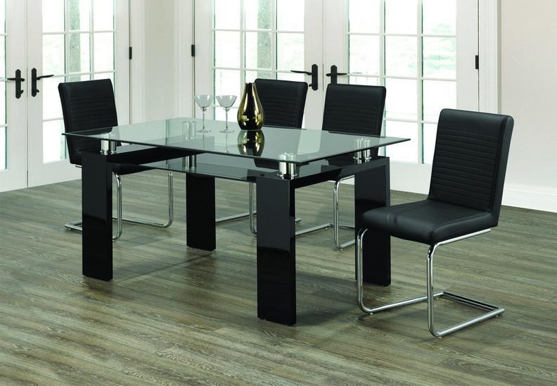 Clear Glass Top Black Table with Frosted Bottom Glass Paired with Black Upholstered Seats - IF-T-1485-C-1040-B