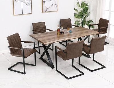 7 Piece Charcoal Brown Faux Live Edge Wood Dining Set with Textured Chairs - IF-T-1811-C-1837-7Pc