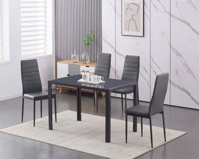 5 Piece Grey Tempered Glass Dining Table With Grey Leather Tapered Chairs - IF-T-5050-C-5050