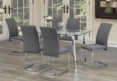 Clear Glass Table Top With Chrome Legs and Light Grey Fabric Chair With Chrome Legs - IF-T-5057-C-1780